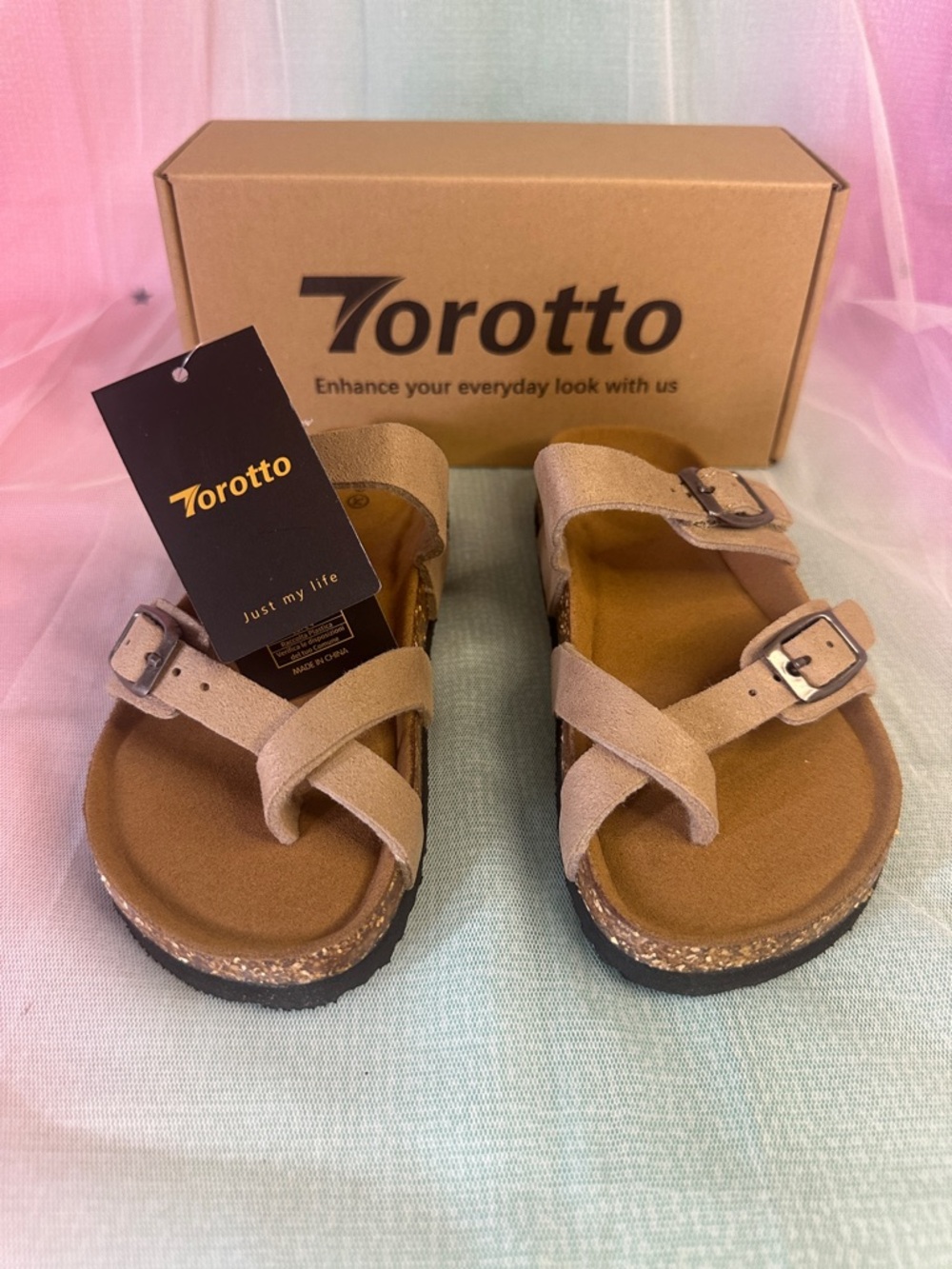 Kids' Tan Suede Buckle Sandals